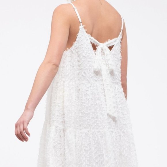 ⚡FINAL SALE! White Eyelash Fringe Tiered Babydoll Dress - Picture 6 of 6